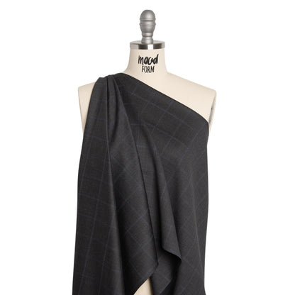 Wool Suiting - Gray and Blue Windowpane Check - Deadstock Drape