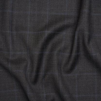 Wool Suiting - Gray and Blue Windowpane Check - Deadstock