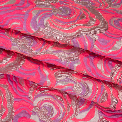 Swirls Luxury Brocade - Neon Pink, Purple and Metallic Rose Gold