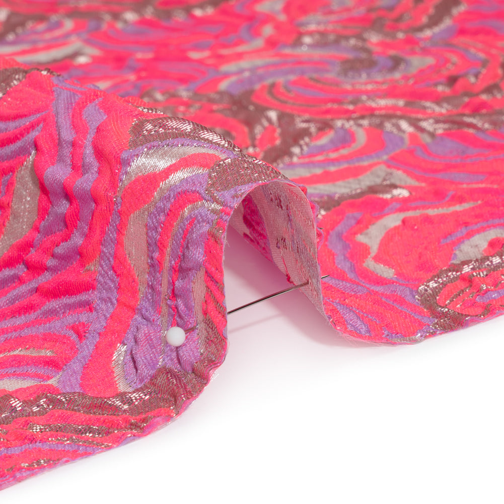 Swirls Luxury Brocade - Neon Pink, Purple and Metallic Rose Gold - Detail