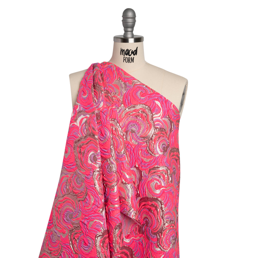 Swirls Luxury Brocade - Neon Pink, Purple and Metallic Rose Gold - Drape