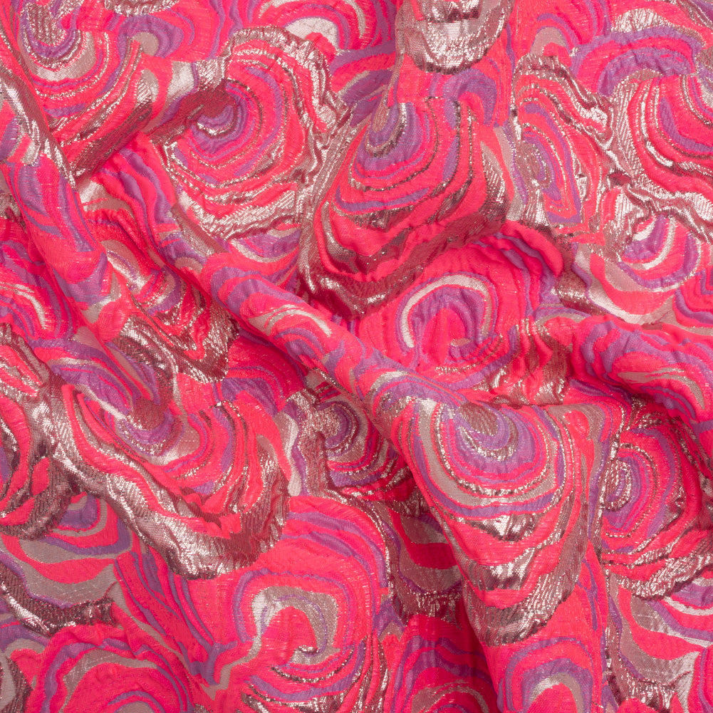 Swirls Luxury Brocade - Neon Pink, Purple and Metallic Rose Gold