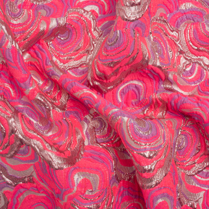 Swirls Luxury Brocade - Neon Pink, Purple and Metallic Rose Gold