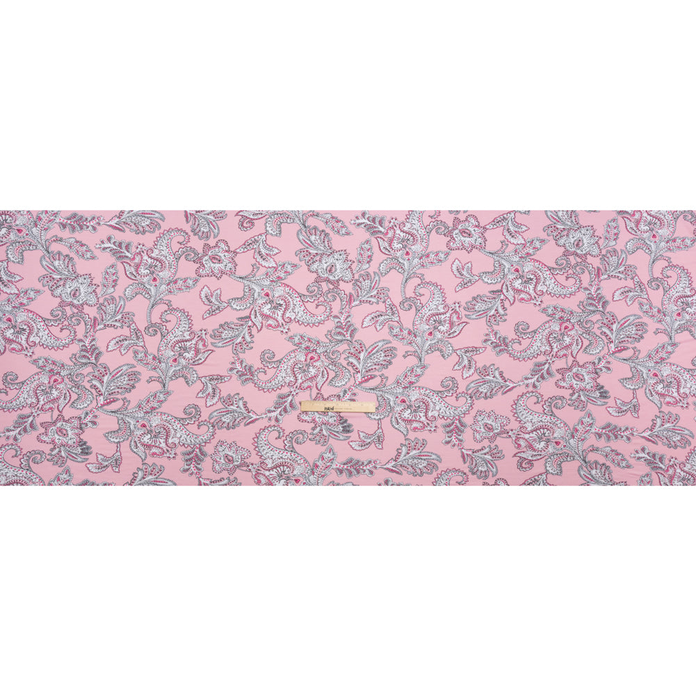 Stretch Rayon Jersey - Pink and Gray Jacobean Floral - Deadstock - Full