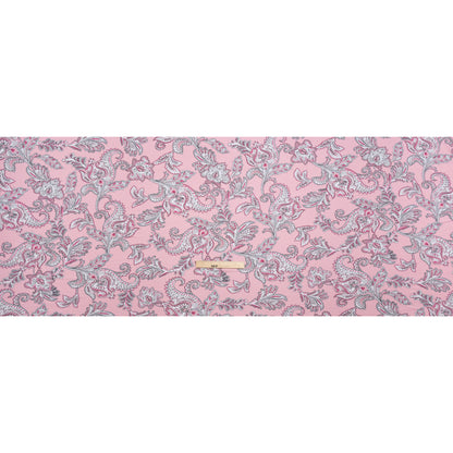Stretch Rayon Jersey - Pink and Gray Jacobean Floral - Deadstock