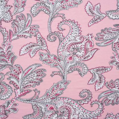 Stretch Rayon Jersey - Pink and Gray Jacobean Floral - Deadstock