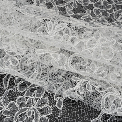 Corded Lace with Finished Edges - Off White Floral