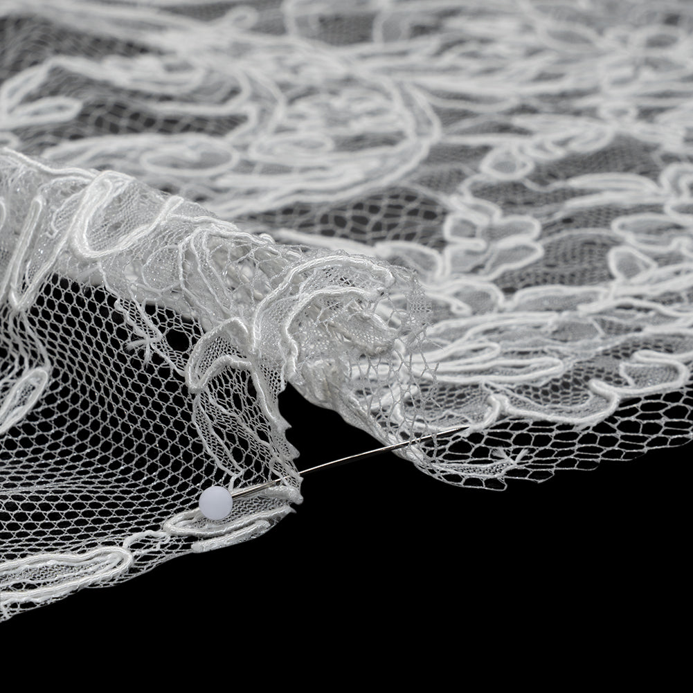 Corded Lace with Finished Edges - Off White Floral - Detail