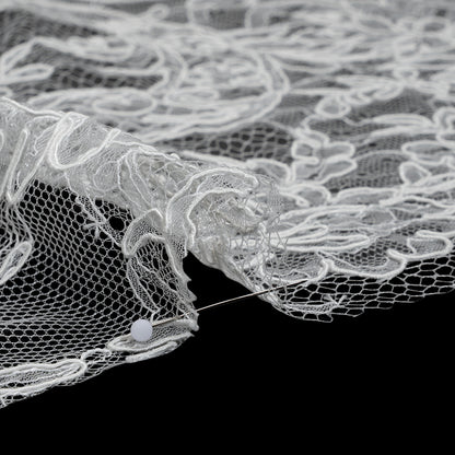 Corded Lace with Finished Edges - Off White Floral