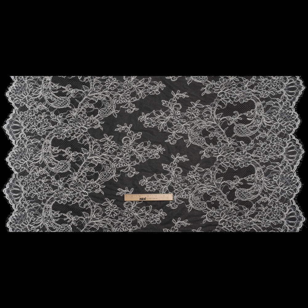 Corded Lace with Finished Edges - Off White Floral - Full