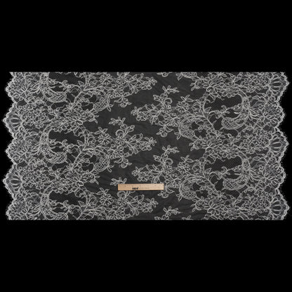 Corded Lace with Finished Edges - Off White Floral
