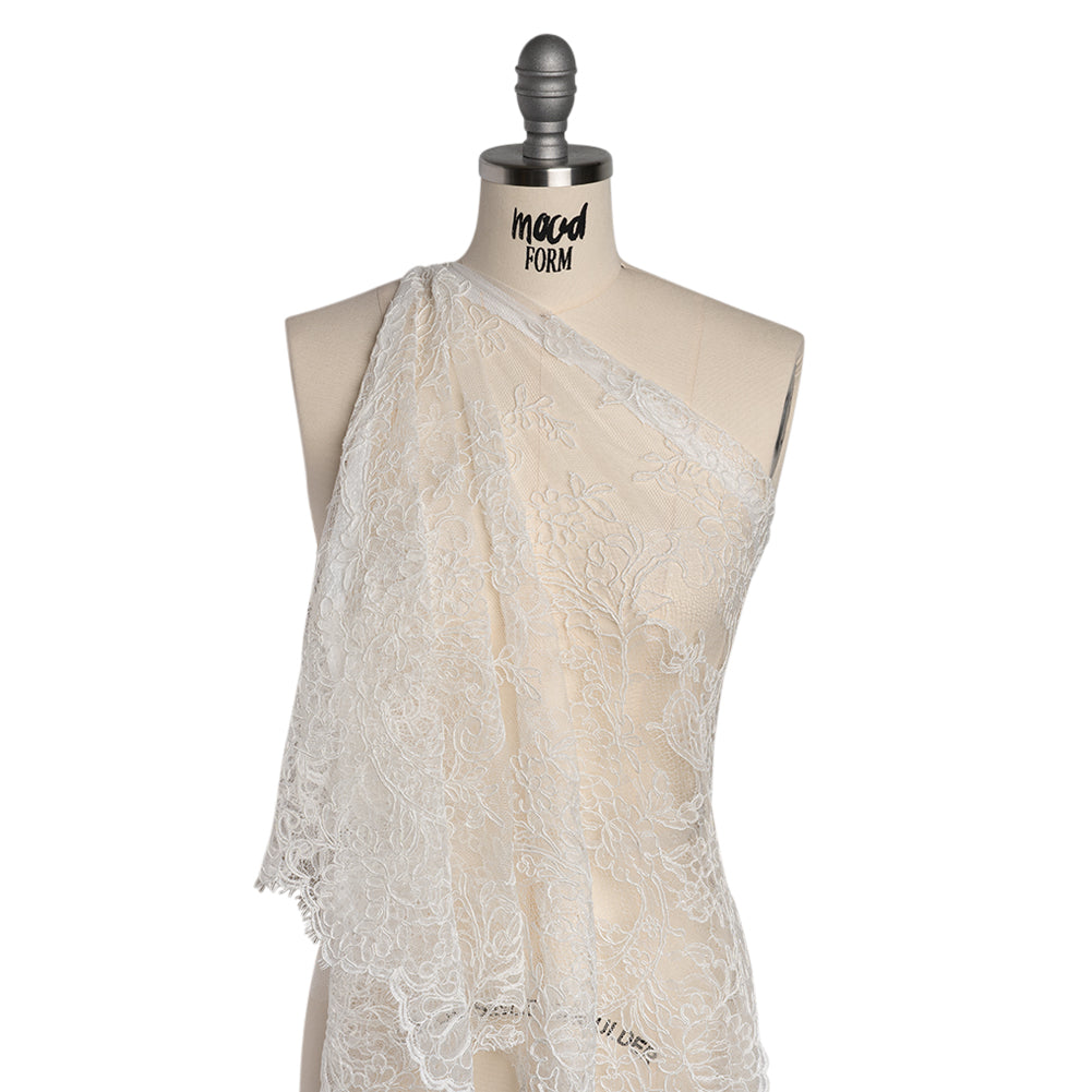 Corded Lace with Finished Edges - Off White Floral - Drape