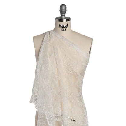 Corded Lace with Finished Edges - Off White Floral