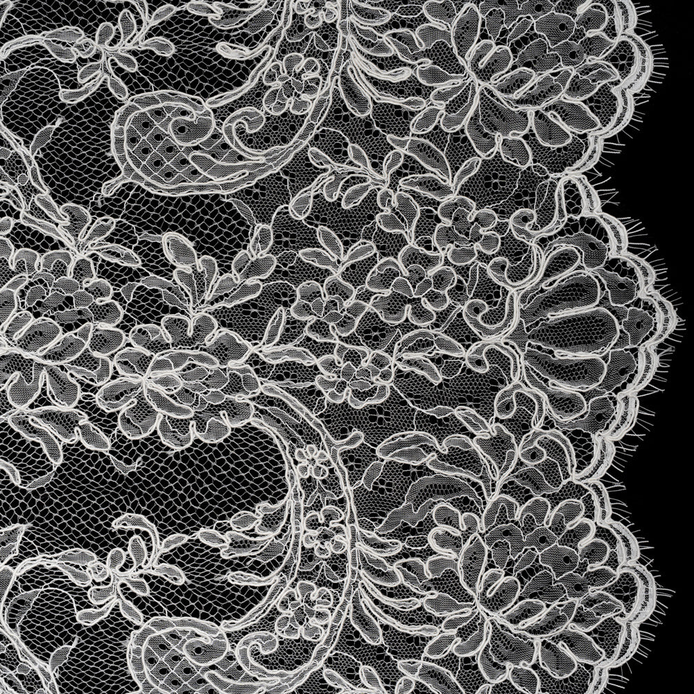Corded Lace with Finished Edges - Off White Floral