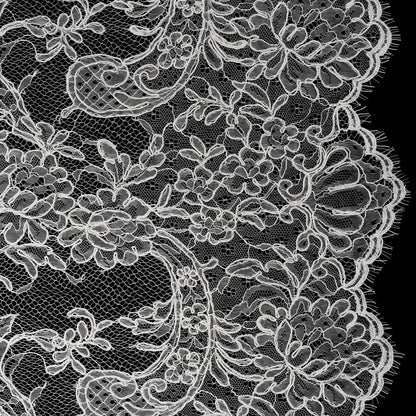 Corded Lace with Finished Edges - Off White Floral