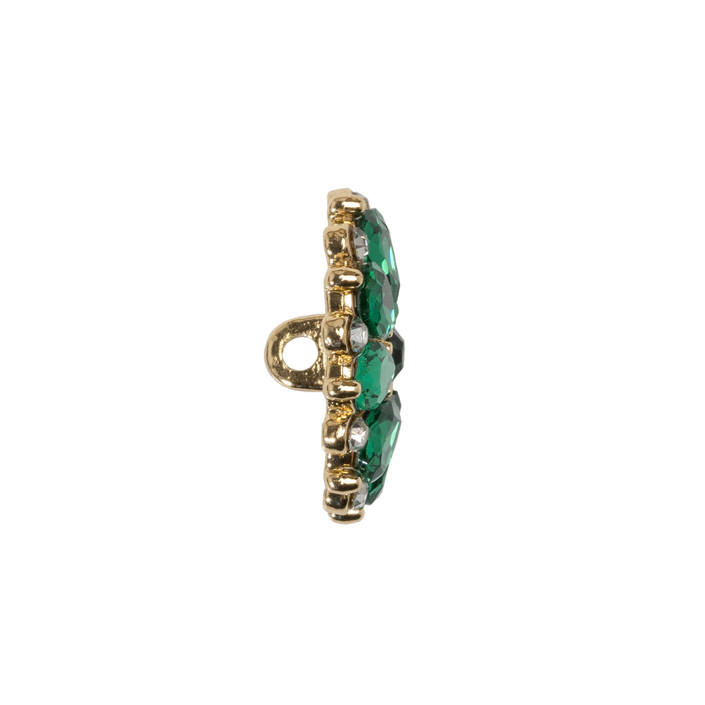 Rhinestone and Metal Shank Back Button - 32L/20mm - Green and Gold Little Daisy - Folded
