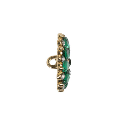 Rhinestone and Metal Shank Back Button - 32L/20mm - Green and Gold Little Daisy