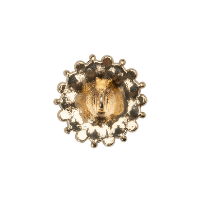 Rhinestone and Metal Shank Back Button - 32L/20mm - Green and Gold Little Daisy