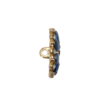 Rhinestone and Metal Shank Back Button - 32L/20mm - Blue and Gold Little Daisy