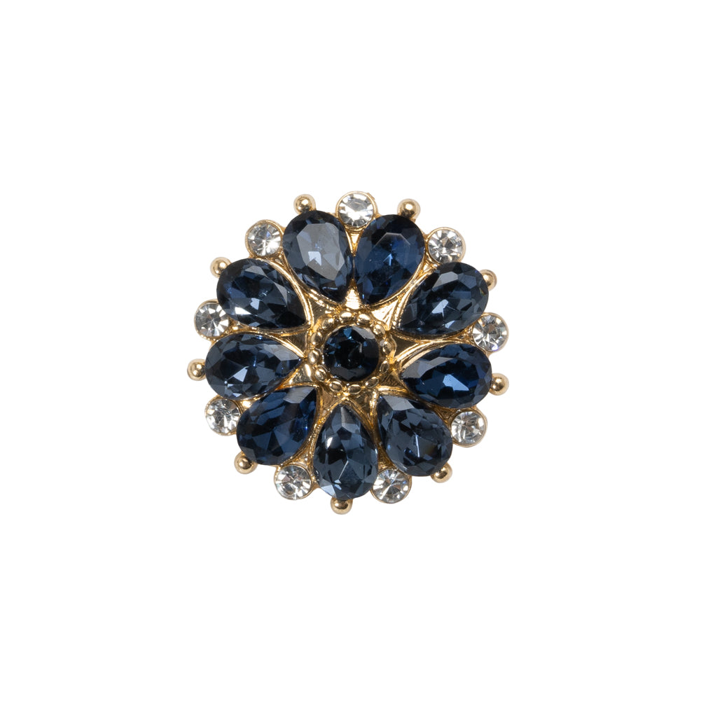 Rhinestone and Metal Shank Back Button - 32L/20mm - Blue and Gold Little Daisy