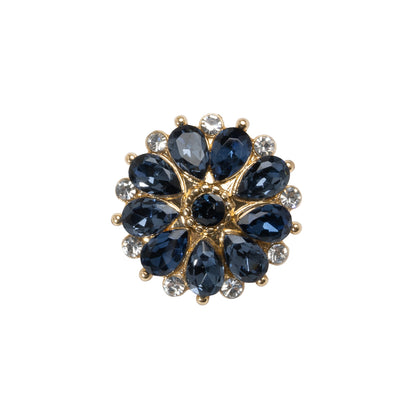 Rhinestone and Metal Shank Back Button - 32L/20mm - Blue and Gold Little Daisy