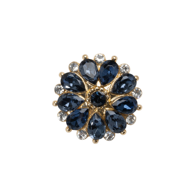 Rhinestone and Metal Shank Back Button - 32L/20mm - Blue and Gold Little Daisy