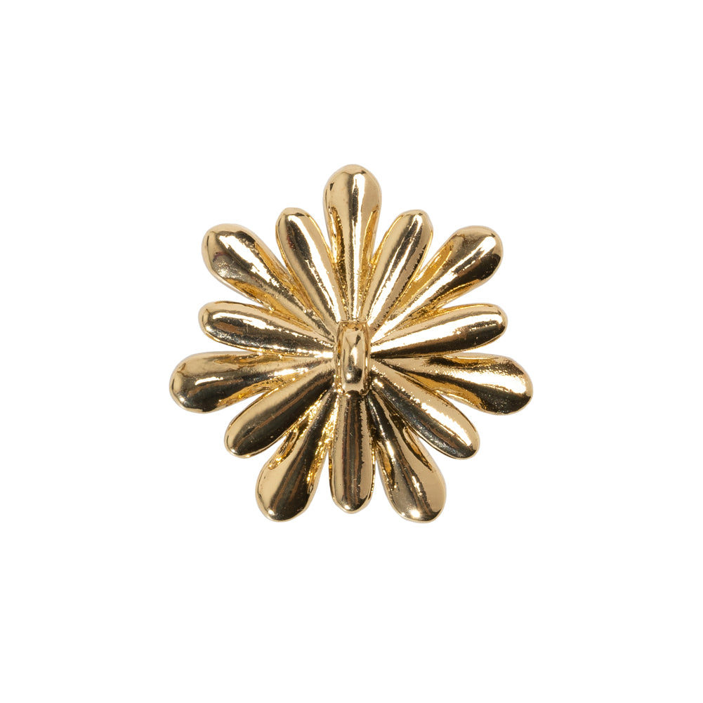 Enameled Metal and Pearl Shank Back Button - 36L/23mm - Green, Pearl White, and Gold Flower - Detail