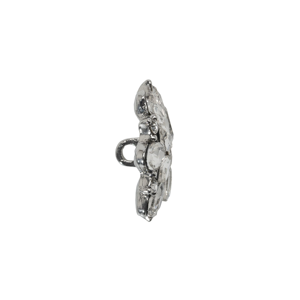 Rhinestone and Metal Shank Back Button - 32L/20mm - Crystal and Nickel-Free Silver Little Open Flower - Folded