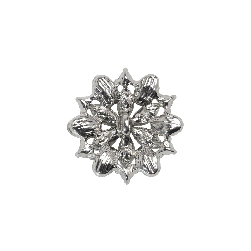 Rhinestone and Metal Shank Back Button - 32L/20mm - Crystal and Nickel-Free Silver Little Open Flower - Detail