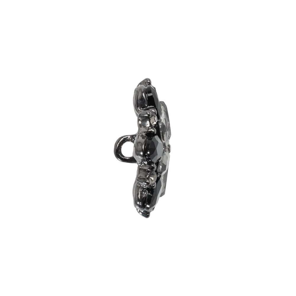 Rhinestone and Metal Shank Back Button - 32L/20mm - Black Diamond and Gunmetal Little Open Flower - Folded