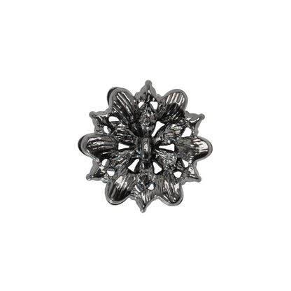 Rhinestone and Metal Shank Back Button - 32L/20mm - Black Diamond and Gunmetal Little Open Flower