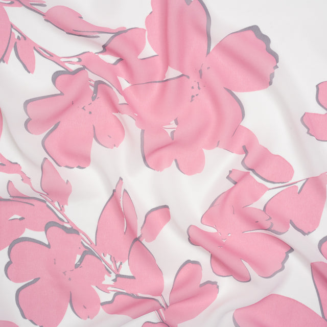 Polyester Chiffon - Blush Pink and White Flowers and Leaves - Designer Deadstock