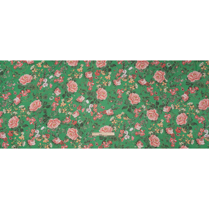 Polyester Chiffon - Kelly Green and Pink Floral - Designer Deadstock