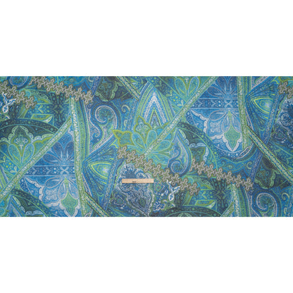 Polyester Chiffon - Blue and Green Ornate Paisley Patchwork - Designer Deadstock