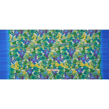 Stretch Polyester Seersucker - Bright Blue, Lime Green and Yellow Ikat Floral - Designer Deadstock