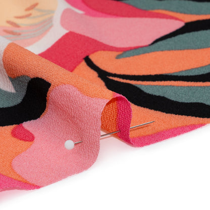 Stretch Polyester Crepe - Orange, Pink and White Floral - Designer Deadstock