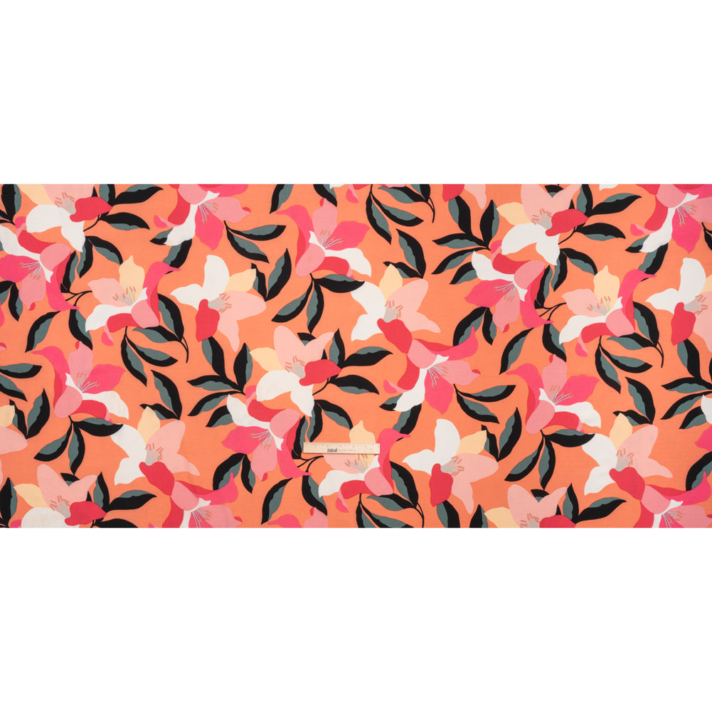 Stretch Polyester Crepe - Orange, Pink and White Floral - Designer Deadstock - Full