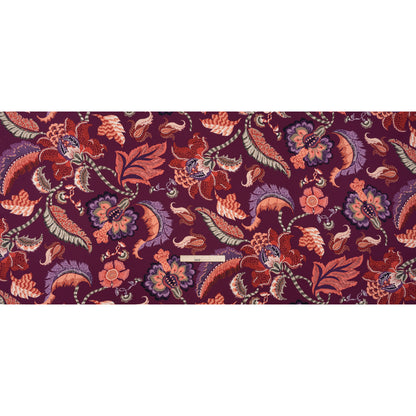 Polyester Crepe Print - Berry, Coral Pink, and Purple Jacobean Floral - Designer Deadstock