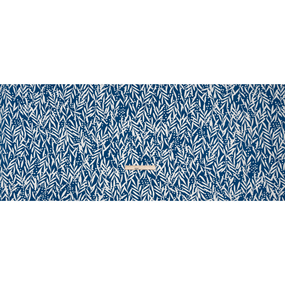 Stretch Polyester Tricot - Blue and White Leafy Stems - Designer Deadstock - Full
