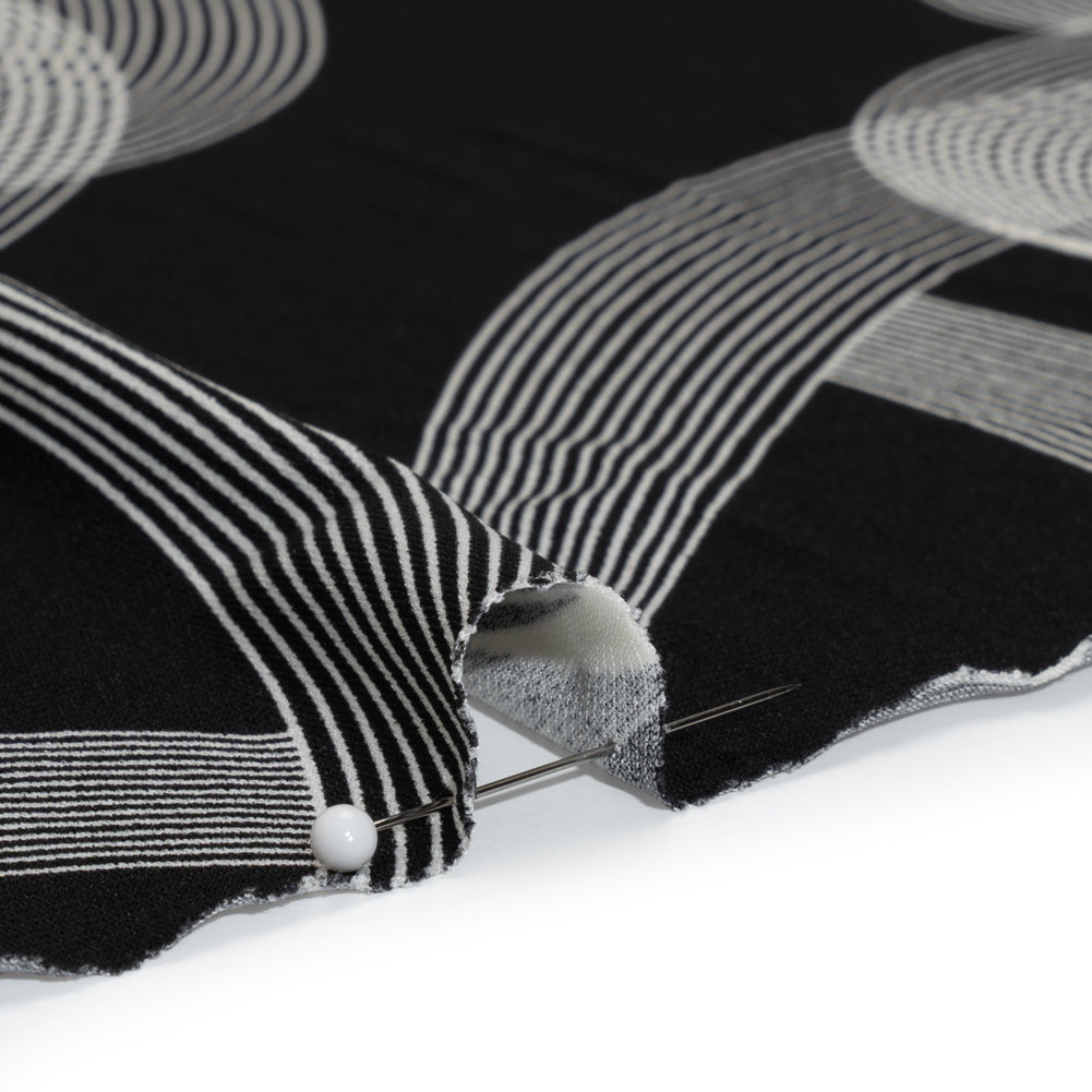Stretch Polyester Tricot - Black and White Looping Lines - Designer Deadstock - Detail