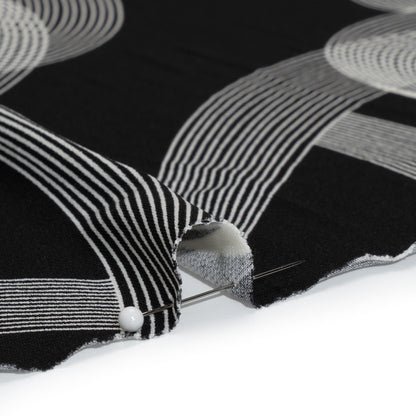 Stretch Polyester Tricot - Black and White Looping Lines - Designer Deadstock