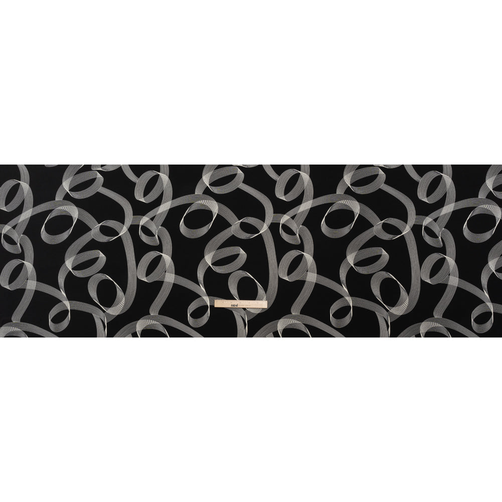 Stretch Polyester Tricot - Black and White Looping Lines - Designer Deadstock - Full