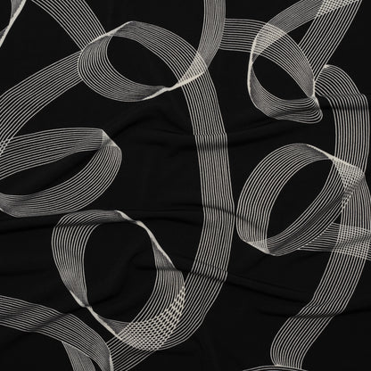 Stretch Polyester Tricot - Black and White Looping Lines - Designer Deadstock