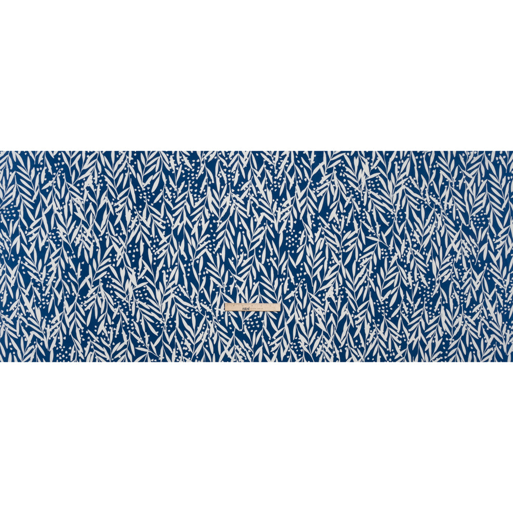 Stretch Polyester Tricot - Dark Blue and White Leafy Stems - Designer Deadstock - Full