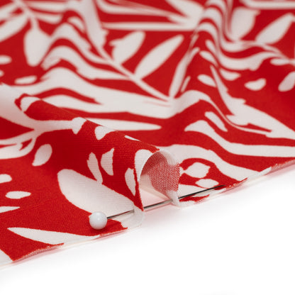 Stretch Polyester Tricot - Scarlet Red and White Leafy Stems - Designer Deadstock