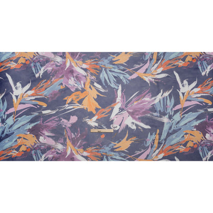 Polyester Stretch Mesh - Navy, Plum Purple and Golden Yellow Abstracted Brushstroke Plants - Designer Deadstock