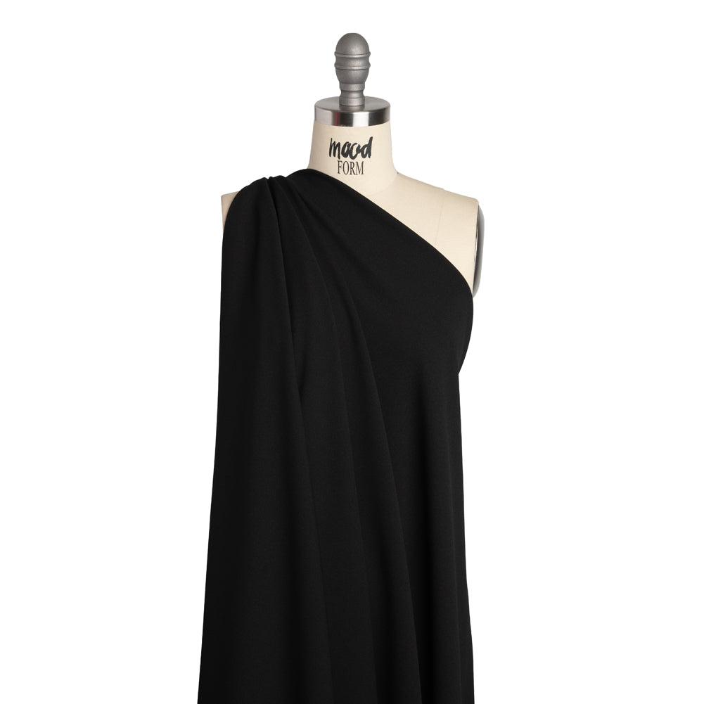 Polyester Crepe Faced Interlock Knit - Black - Designer Deadstock - Drape
