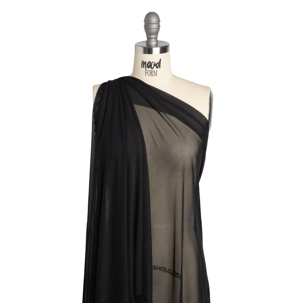 Polyester Stretch Mesh - Black - Designer Deadstock - Drape
