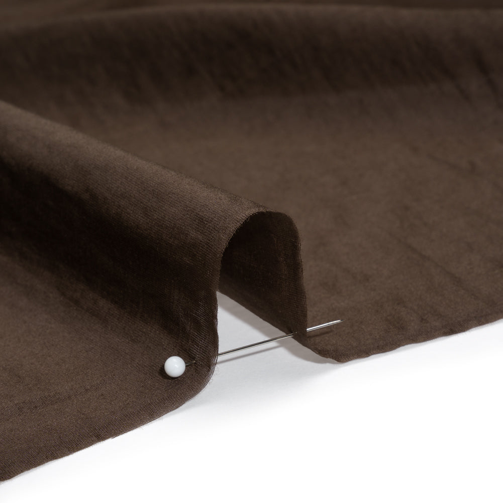 Lyocell and Polyester Lightweight Shirting - Chocolate Brown - Designer Deadstock - Detail