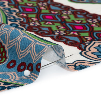 Rayon Twill - Blue, Red and Peachy Beige Paisley - Designer Deadstock